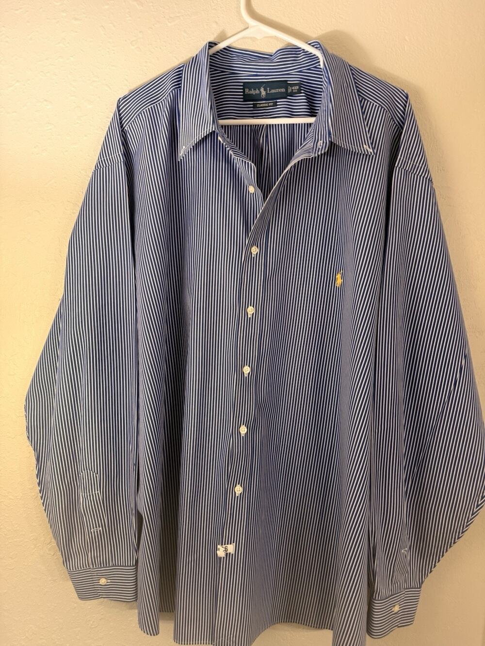 Ralph Lauren Classic Fit Men's Long Sleeve Shirt White/Blue 4XB Big